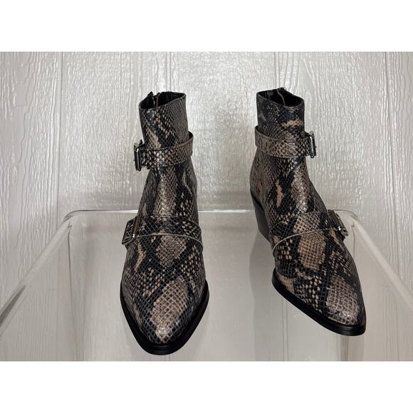 ALLSAINTS "Lior" Leather Snakeskin Embossed Booties in Taupe NWOB 37/US 6 $380 - Picture 5 of 9